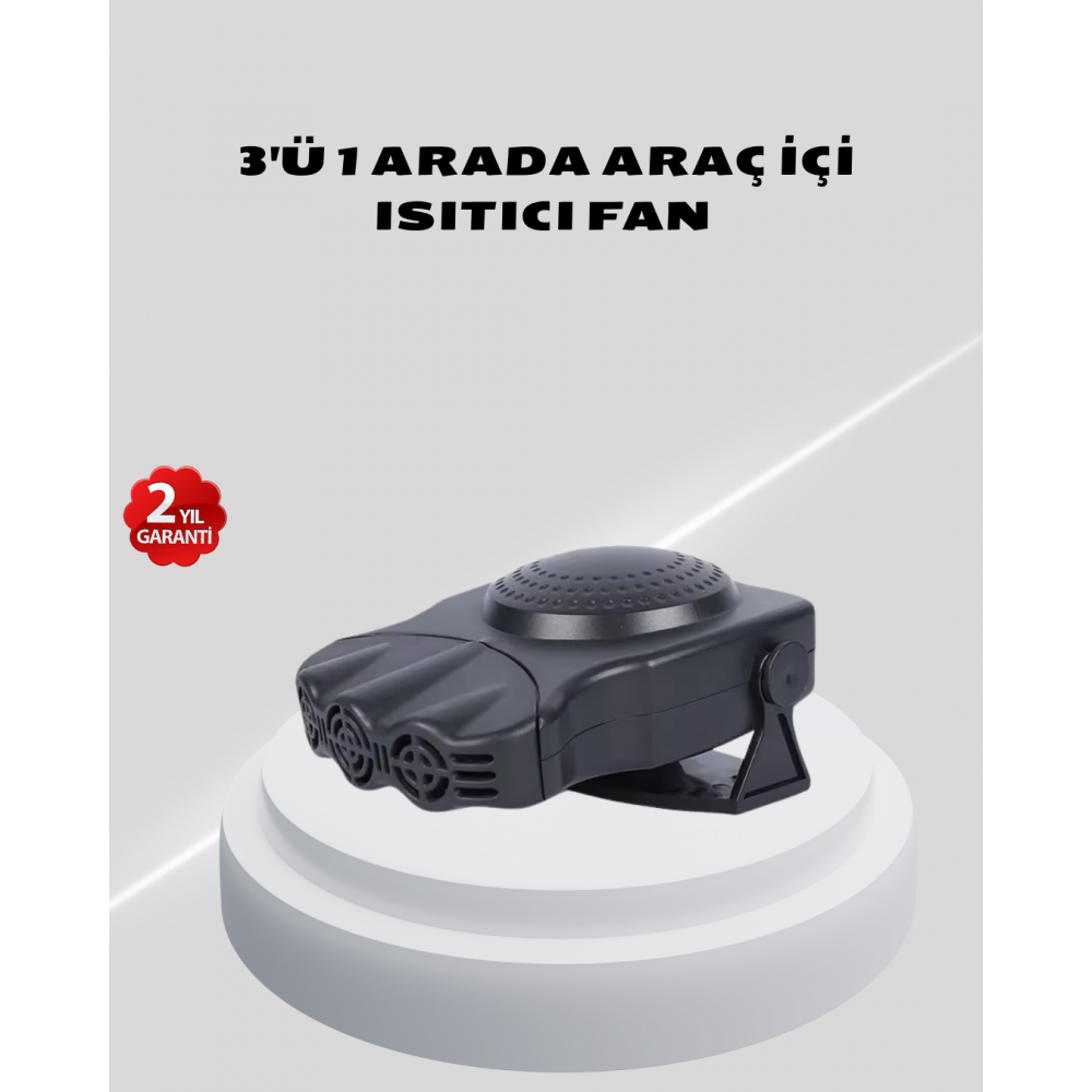 3’ü 1 Arada Araç İçi Isıtıcı ve Fan 150W Güçlü ve 360° Dönebilen Başlıklı