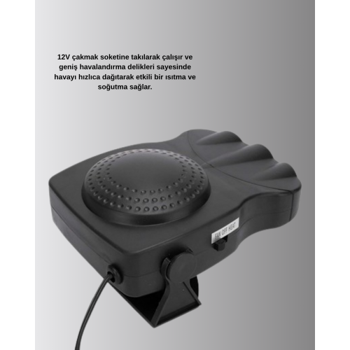3’ü 1 Arada Araç İçi Isıtıcı ve Fan 150W Güçlü ve 360° Dönebilen Başlıklı