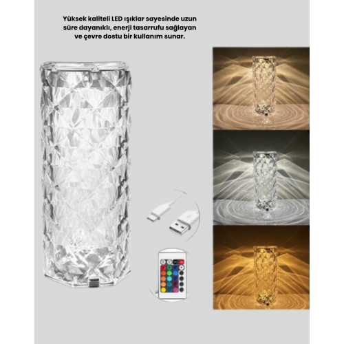 Kristal Tasarımlı RGB LED Gece Lambası – Kumandalı Renk Değiştiren Dekoratif Işık Kristal Tasarımlı RGB LED Gece Lambası – Kumandalı Renk Değiştiren Dekoratif Işık