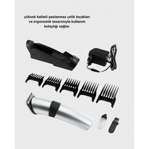 Kablosuz Profesyonel Tıraş Makinesi – Şarjlı 60 Dakika Kullanım Süreli Çelik Bıçaklı Sessiz Motor
