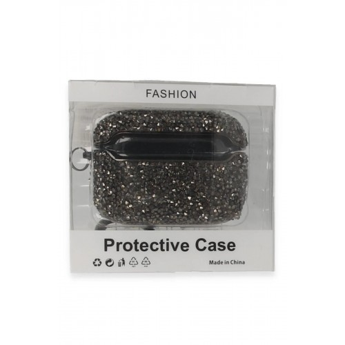 Airpods Pro (1.nesil) Mira Taşlı Kılıf - Siyah-(5796)