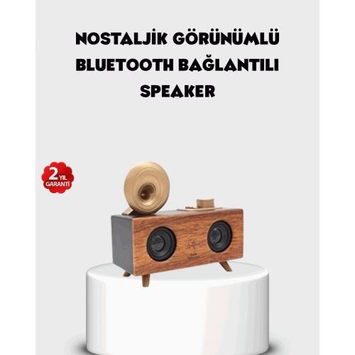 Retro Gramofon Tasarımlı Bluetooth Hoparlör – 3D Stereo Ses 1800 mAh Batarya