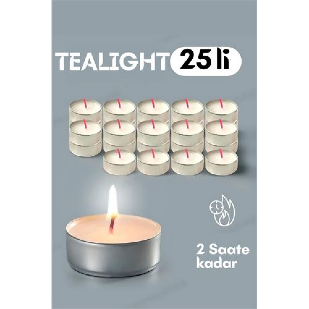 HSNET Tealight Mum 25 Adet - Kokusuz Dekoratif Mum