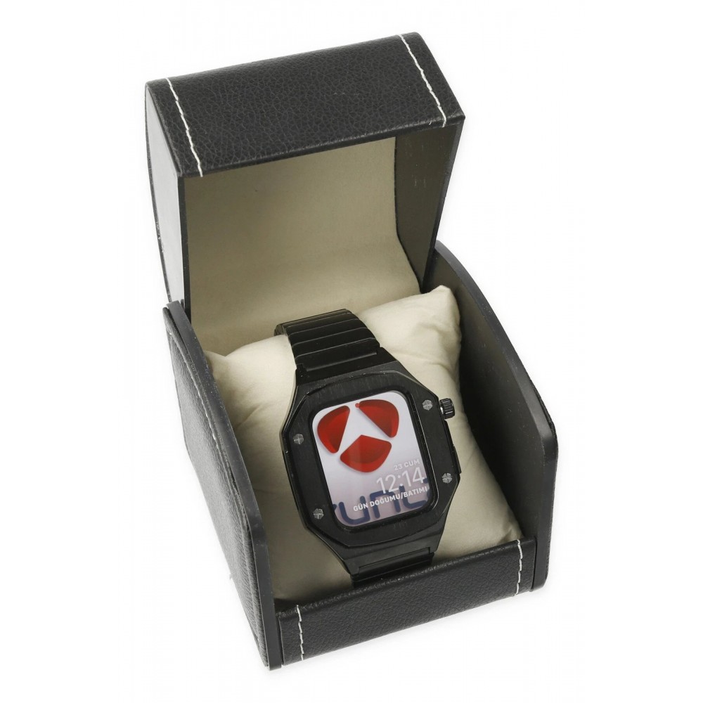 Apple Watch 44mm KR409 Metal Kordon - Siyah-(5796)