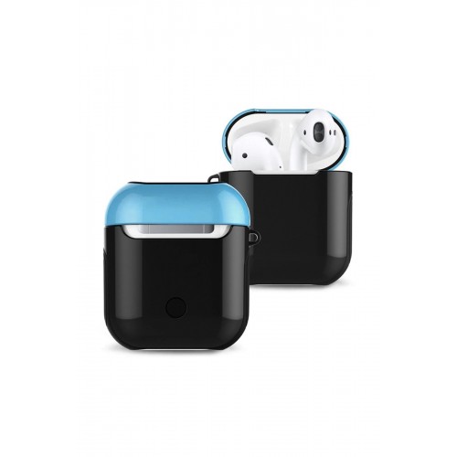 Airpods 2 (2.nesil) 3in1 Kılıf - Siyah-Mavi-(5796)