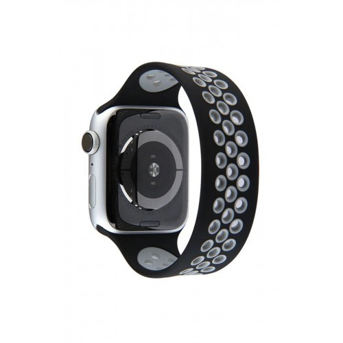 Apple Watch 42mm Ayarlı Delikli Silikon Kordon - Siyah-Gri-(5796)