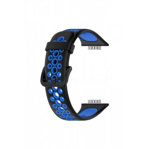 Huawei Watch Fit 2 Spor Delikli Kordon - Siyah-Mavi-(5796)