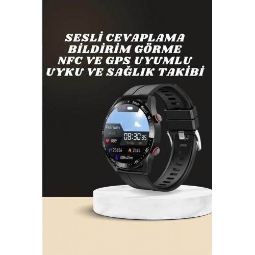 Akıllı Saat Amoled Ekran Metal Ve Deri Kordonlu Uyku ve Sağlık Takibi Titreşimli