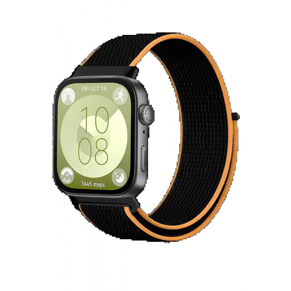 Huawei Fit 4 Hasırlı Cırtcırtlı Kordon - Siyah-Turuncu-(5796)