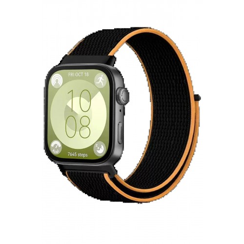 Huawei Fit 4 Hasırlı Cırtcırtlı Kordon - Siyah-Turuncu-(5796)