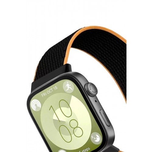 Huawei Fit 4 Hasırlı Cırtcırtlı Kordon - Siyah-Turuncu-(5796)