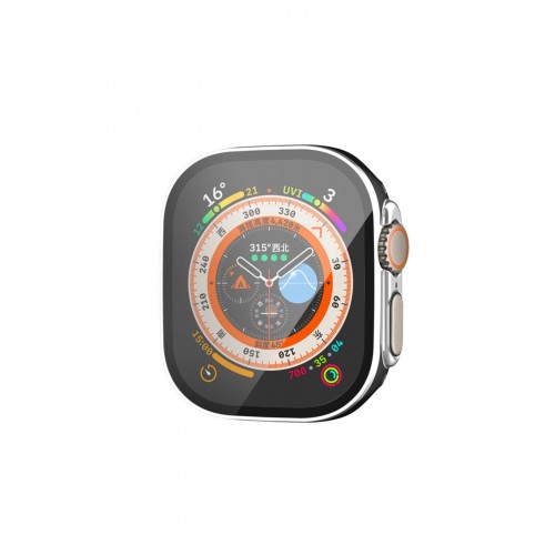 Apple Watch Ultra 49mm Legend Camlı Kasa Ekran Koruyucu - Siyah-Gümüş-(5796)