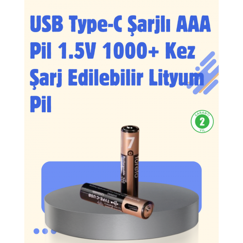 USB Type-C Şarjlı AAA Lityum Pil | 1.5V Sabit Voltaj 1000+ Şarj Döngüsü ile Uzun Ömür