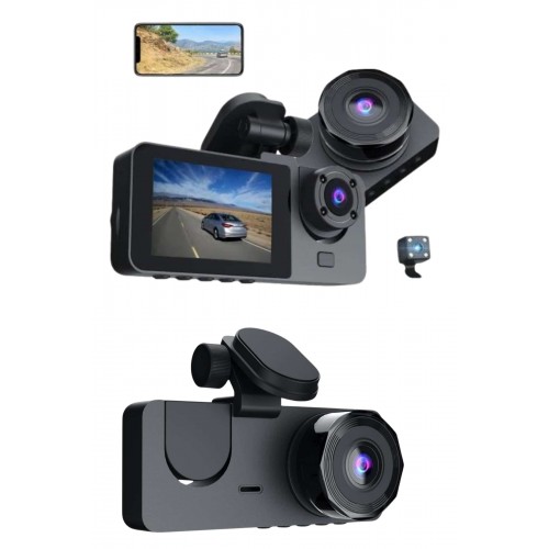3 Kameralı 2 İnç 1080P Araç İçi Kamera Sürüş Kamerası CarPlay