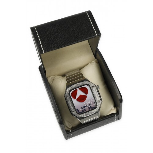 Apple Watch 44mm KR409 Metal Kordon - Gümüş-(5796)