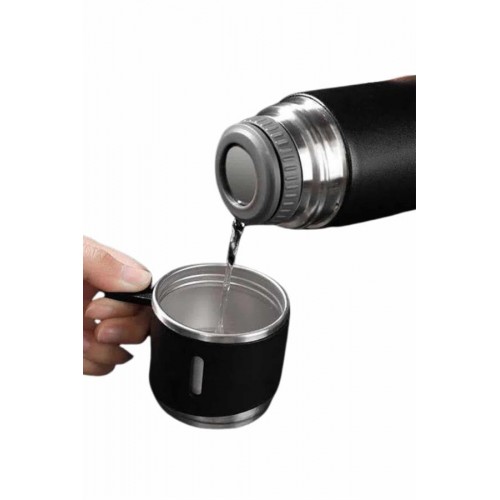 Termos Seti 3'lü Bardak Seti Isı Dayanıklı Siyah Paslanmaz Çelik Vakumlu