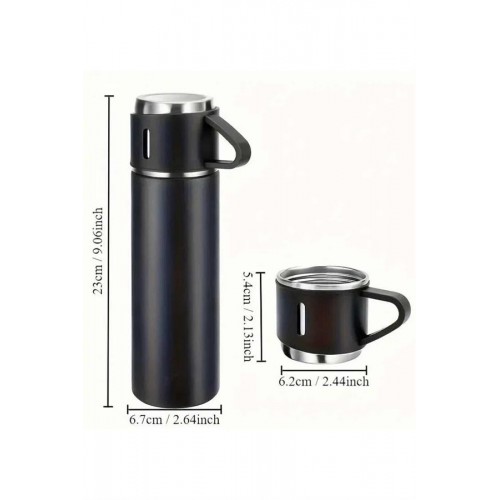 Termos Seti 3'lü Bardak Seti Isı Dayanıklı Siyah Paslanmaz Çelik Vakumlu