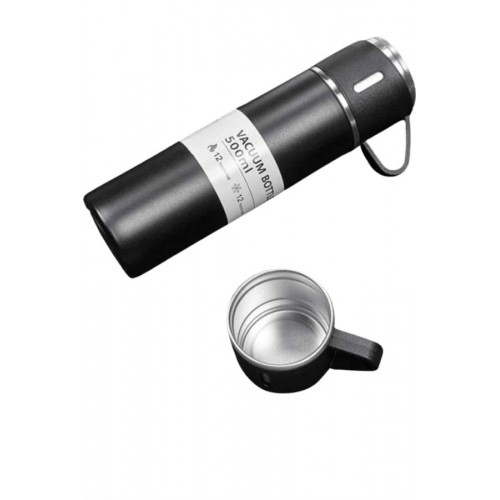 Termos Seti 3'lü Bardak Seti Isı Dayanıklı Siyah Paslanmaz Çelik Vakumlu