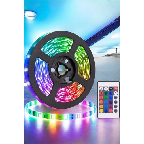 5 Metre Şerit Led RGB Işıklı Kumandalı Güç Adaptörü Her Ortama Uygun