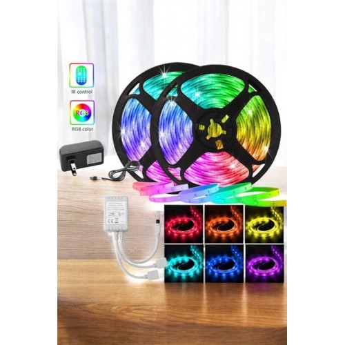 5 Metre Şerit Led RGB Işıklı Kumandalı Güç Adaptörü Her Ortama Uygun