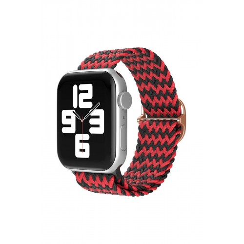 Apple Watch 38mm Star Kordon - Zigzag Kırmızı-Siyah-(5796)