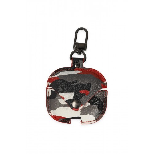 Airpods Pro 2 (2.nesil) Çanta Kamuflaj Deri Kılıf - Kırmızı-(5796)