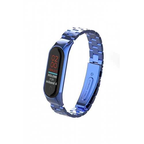 Xiaomi Mi Band 4 Metal Baklalı Kordon - Mavi-(5796)