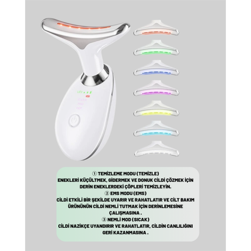 3 Modlu Boyun ve Yüz Bakım Cihazı – EMS Temizleme Sıcak Masaj ve Renkli Işık Terapi Özellikli