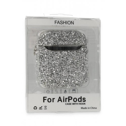Airpods 2 (2.nesil) Mira Taşlı Kılıf - Gümüş-(5796)