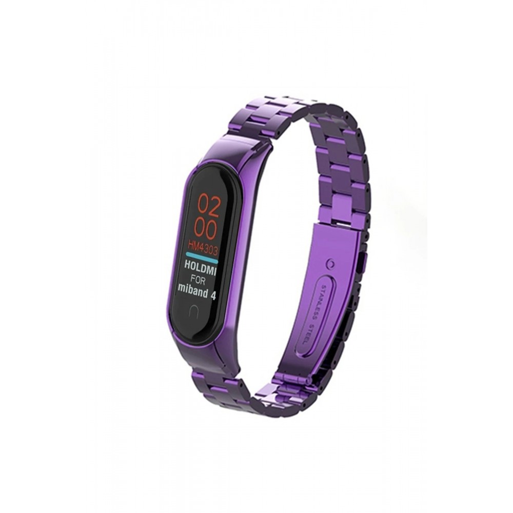 Xiaomi Mi Band 4 Metal Baklalı Kordon - Mor-(5796)