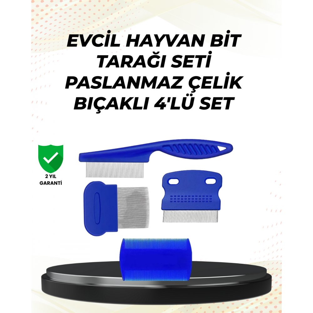4 Parçalı Evcil Hayvan Tarak Seti – Paslanmaz Çelik Dişli Ergonomik Saplı