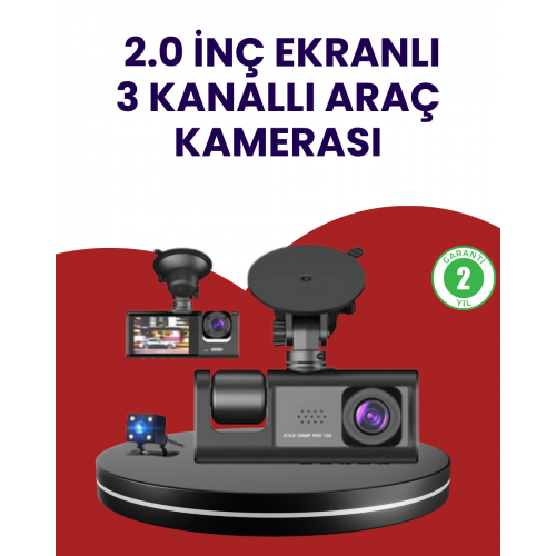 Üç Kameralı Araç Kamerası | Full HD 1080P Ön + HD İç/Arka