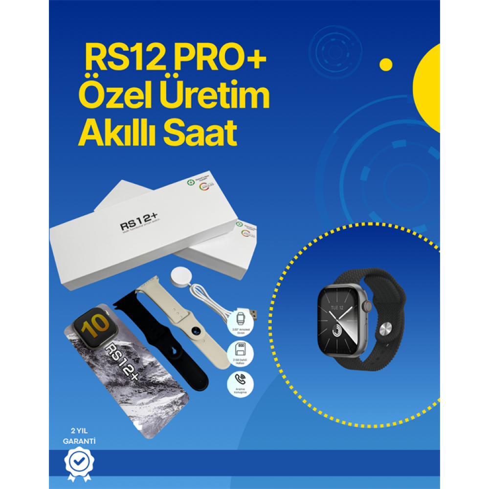 . RS12 PRO+ 2025 Serisi Full Ekranlı Akıllı Saat – 2GB Hafıza Titanyum Kasa Suya Dayanıklı Uzun Şarj Süresi Garantili Model
