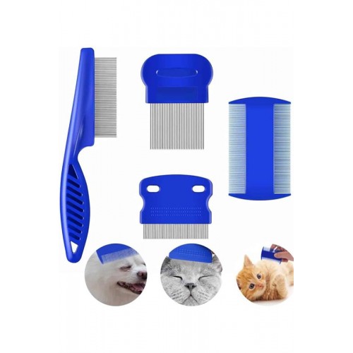 4'lü Bit Pire Tarağı Set Kedi Köpek Evcil Hayvan Tüy Toplayıcı Mavi