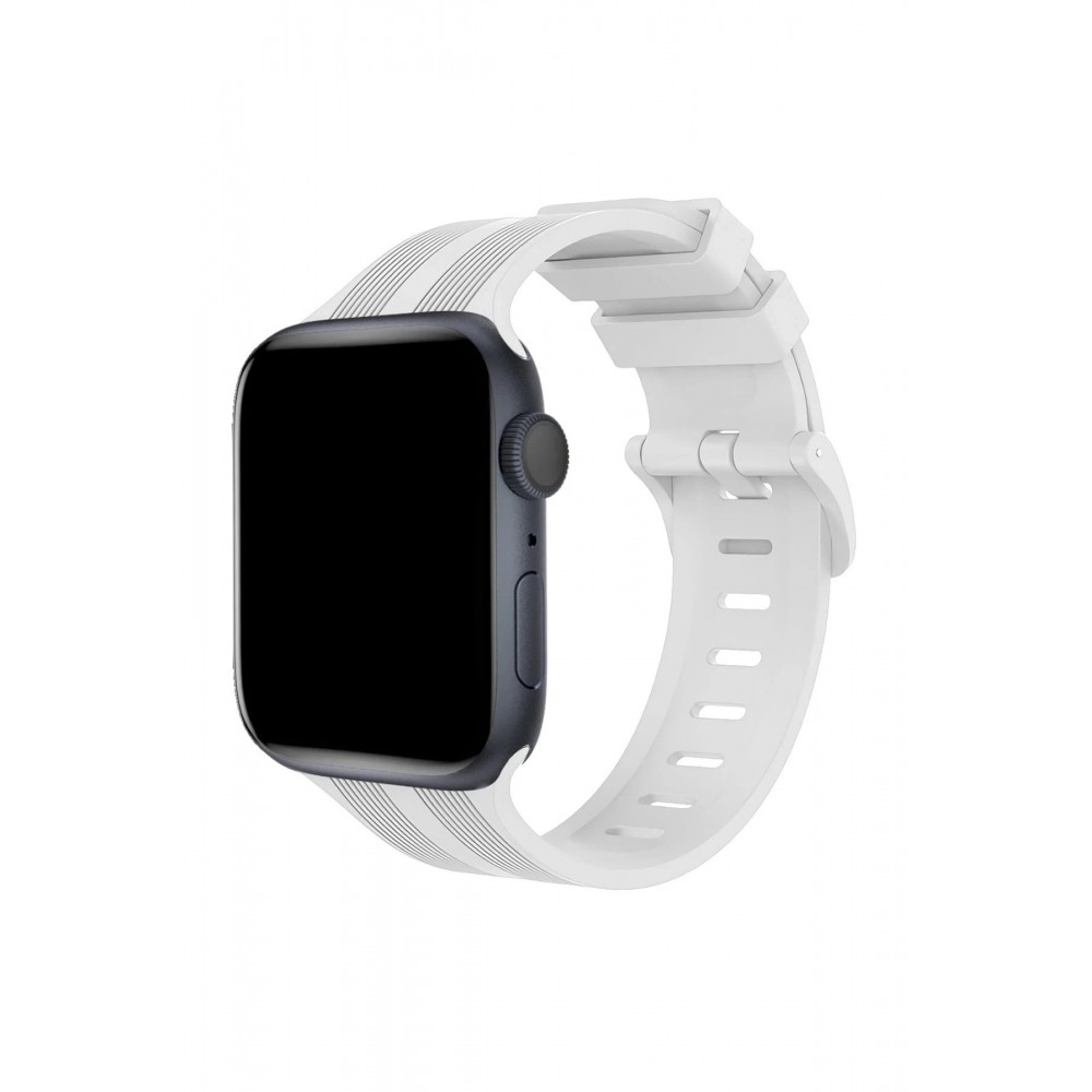 Apple Watch 38mm KR408 Çizgili Silikon Kordon - Beyaz-(5796)