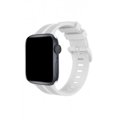 Apple Watch 38mm KR408 Çizgili Silikon Kordon - Beyaz-(5796)