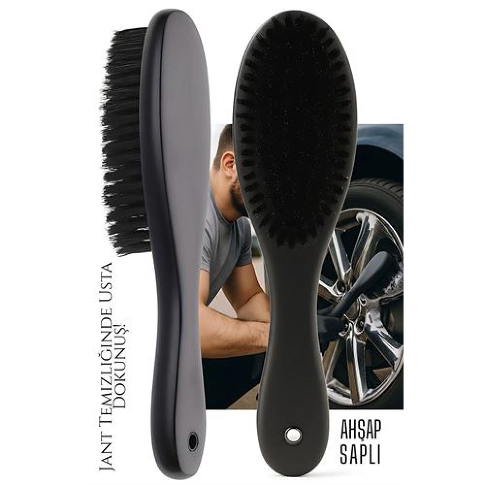 HSNET Jant Temizlik Fırçası Hassas Jant Temizleme Fırçası Ahşap Saplı