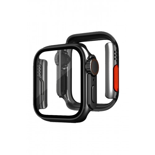 Apple Watch 45mm Watch 49mm Kasa Dönüştürücü ve Ekran Koruyucu - Siyah-(5796)