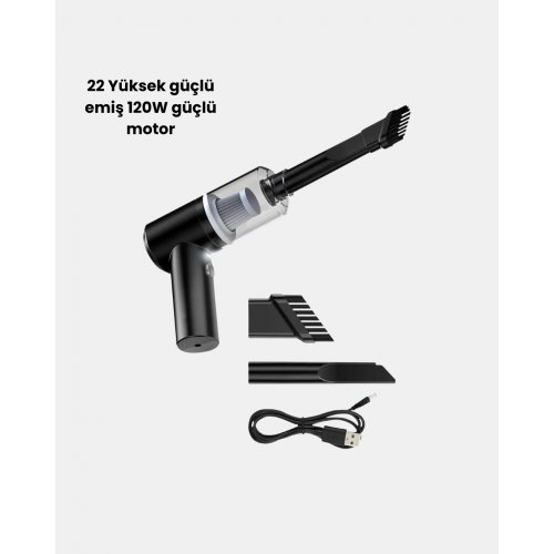 Taşınabilir Vakumlu Araç Süpürgesi – Katlanabilir Sap Yıkanabilir Filtre 120W Motor