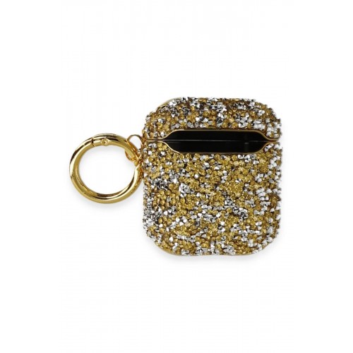Airpods 2 (2.nesil) Mira Taşlı Kılıf - Gold-(5796)