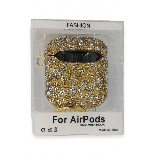 Airpods 2 (2.nesil) Mira Taşlı Kılıf - Gold-(5796)