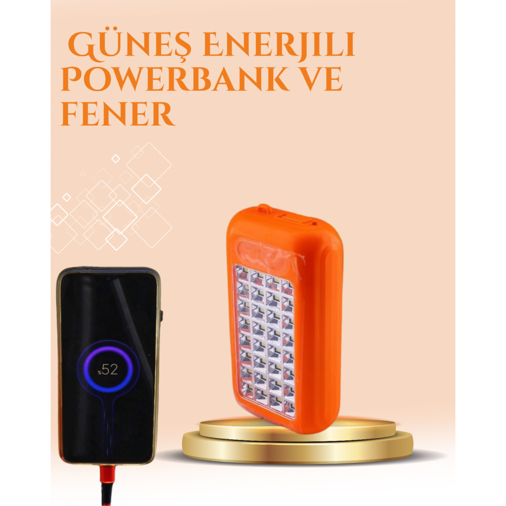 Gold Silver Güneş Enerjili Powerbank Işıldak – 10000 mAh Taşınabilir Suya Dayanıklı 32 LED