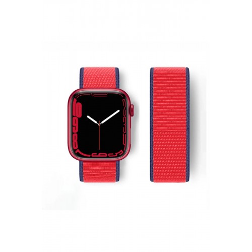 Apple Watch 38mm Hasırlı Cırtcırtlı Kordon - Lacivert-Kırmızı-(5796)