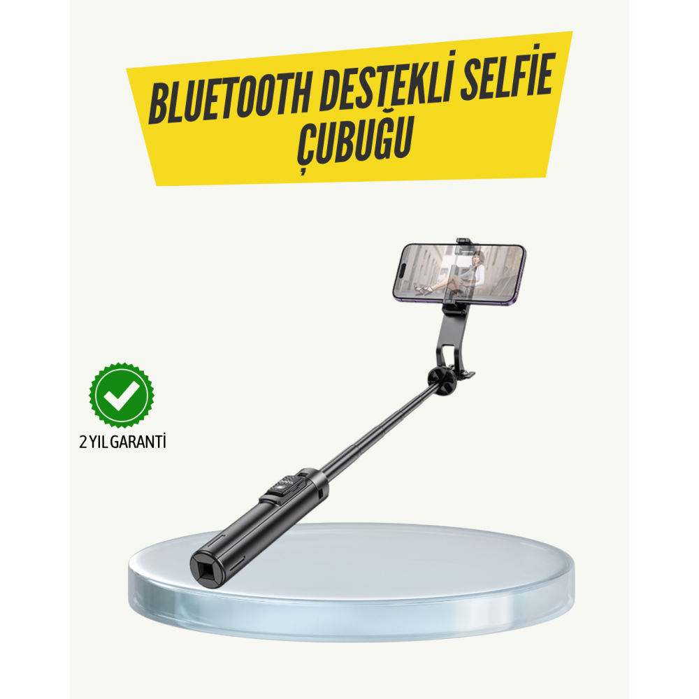 Bluetooth Selfie Çubuğu – Işıklı Katlanabilir Uzaktan Kumandalı