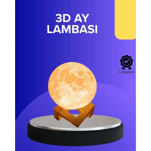 16 Renkli 3D Baskılı Ay Lambası Ahşap Standlı ve Uzaktan Kumandalı