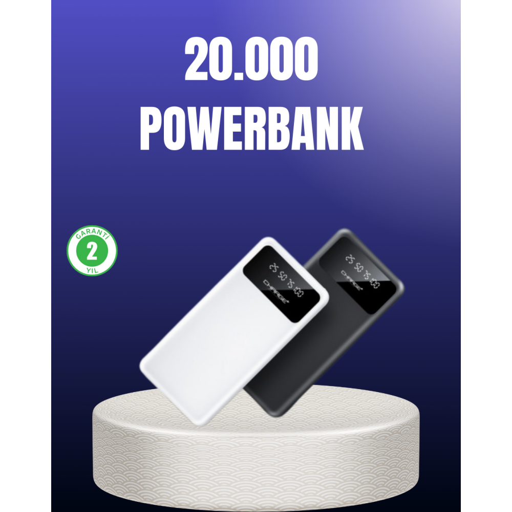 Akıllı LCD Ekranlı 20.000mAh Powerbank PD + USB + Type-C