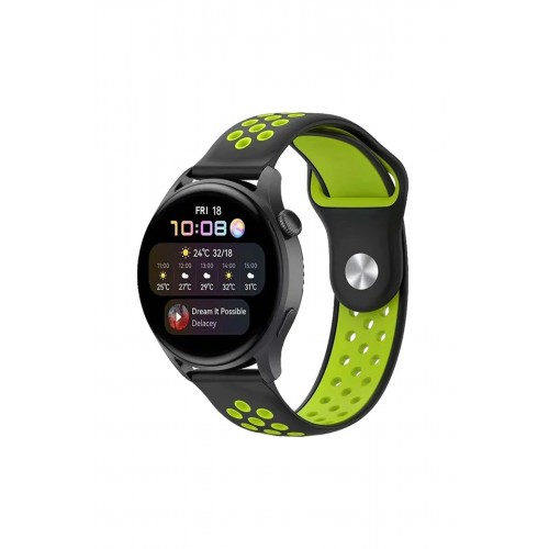 Watch 20mm Spor Delikli Kordon - Siyah-Yeşil-(5796)