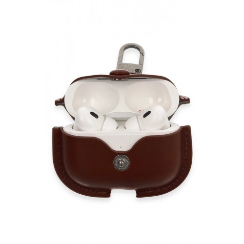 Airpods Pro 2 (2.nesil) Çanta Deri Kılıf - Kahverengi-(5796)