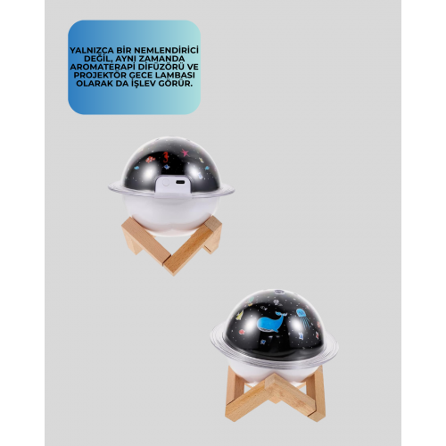Projektör ışıklı aromaterapi uyumlu mini masaüstü hava nemlendirici cihaz