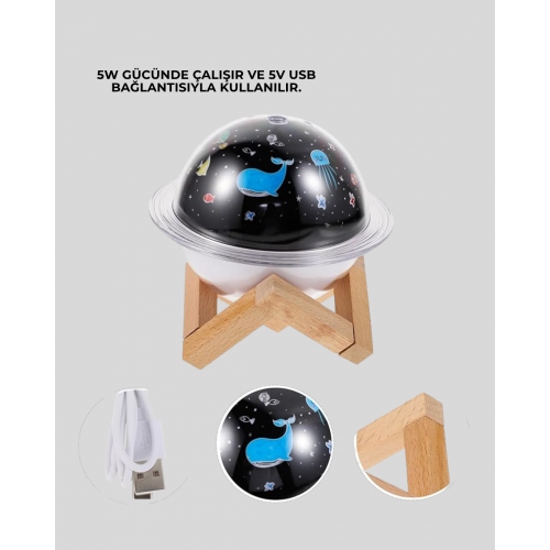 Projektör ışıklı aromaterapi uyumlu mini masaüstü hava nemlendirici cihaz